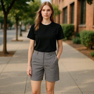 DALIA SZ 4 Geometric Print Black Blue & White Dressy Bermuda Shorts